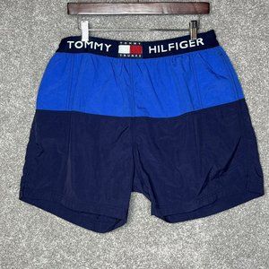 Tommy Hilfiger Swim Trunks Mens Extra Large Blue Logo Color Block Classic VTG